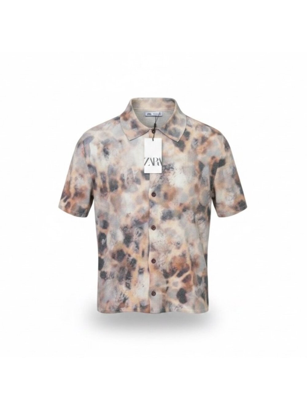 Zara Mens Beige & Brown Button-Up Abstract Pattern Shirt Size M